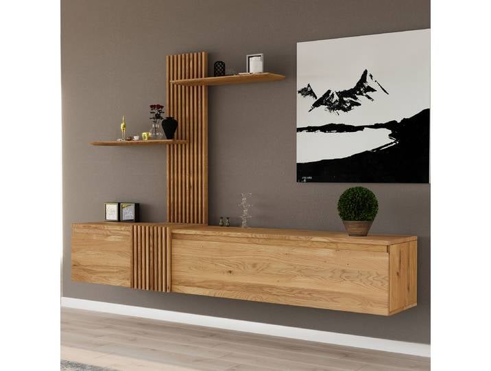 Wohnkombination MANUFAKTUR LINE Typ B Massivholz Eiche, geölt Holz/Braun 249 x 163 x 44cm