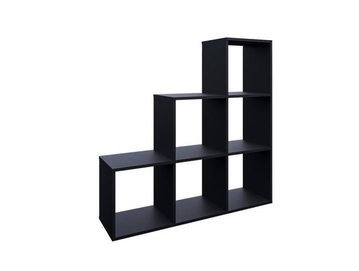 Vicco Treppenregal Schwarz 107.2 x 107.8 cm, Holzwerkstoff, 6 Fächer, Rechteckig, 107.2x107.8x29 cm, Wohnzimmer, Raumteiler, Raumteiler
