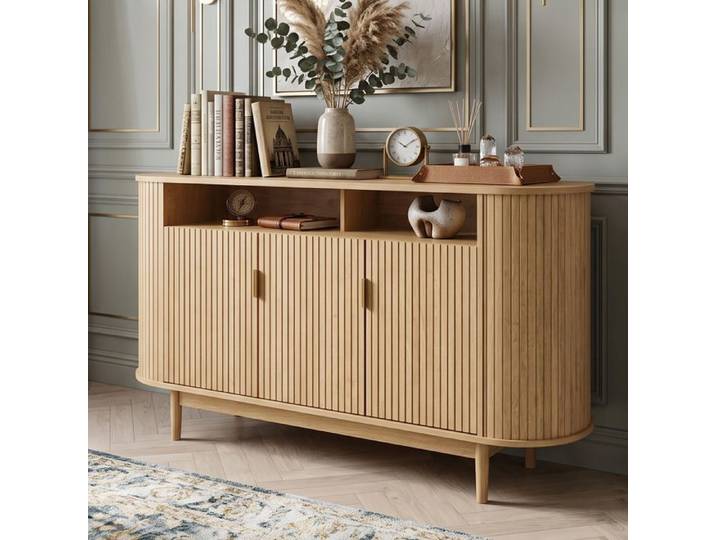 Buffet Enfilade 140x40x78cm Grand Rangement 3 Portes Façade Tasseaux Lignes Verticales
