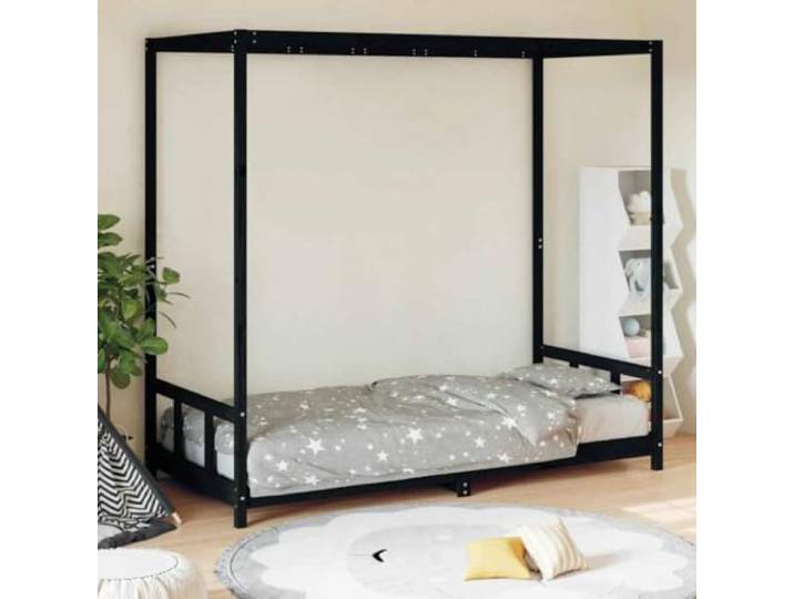 LPERTGFHU Kinderbett Massivholz Kiefer 90x200 cm Spielbett Jugendbett Rustikale Optik, Stabiles Lattenrost, Baldachin-Design, Niedrige Einstiegshöhe