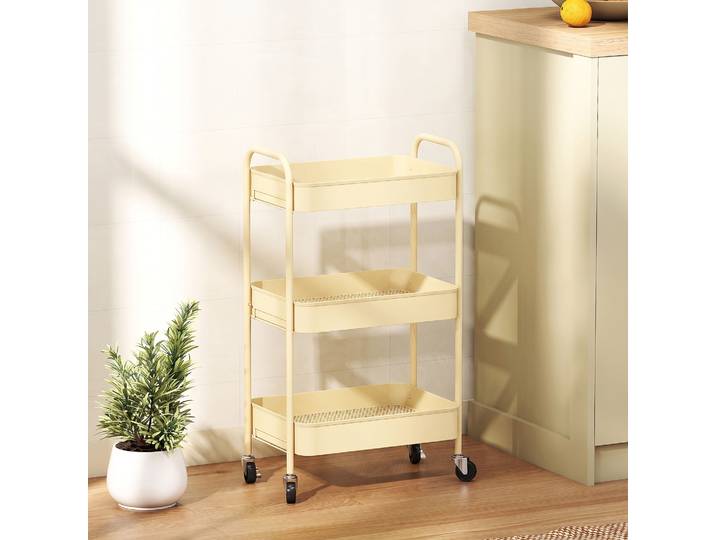 HOMCOM Chariot Cuisine 3 Niveaux avec Roulettes Jaune