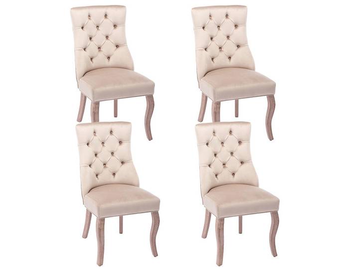 Komhtom Stuhl-Set 4 Stück in Beige Samt, Fell, 47x97x51 cm, Esszimmer, Stühle