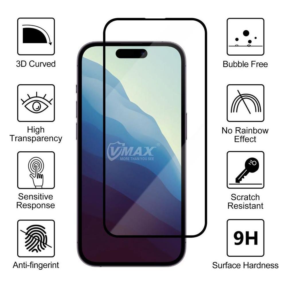 Vmax gehärtetes Glas 9D Glas für iPhone 16 Plus / 15 Plus 6,7" (Apple iPhone 15 Plus, Apple iPhone 16 Plus) (GSM186166)