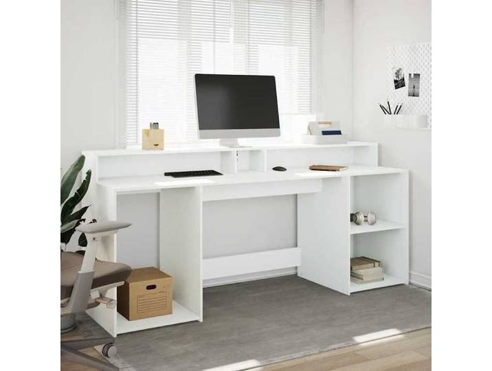 Bureau avec LED - - blanc - 200x55x91 cm - bois d'ingénierie - Éclairage LED - Charge maximale 90 kg - Charge maximale 70 kg