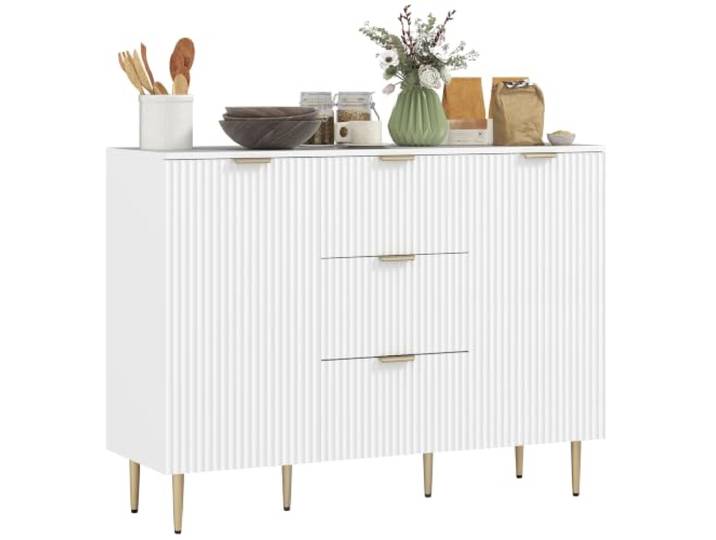 HOMCOM Sideboard 2-türig, 3 Schubladen, Metallbeine, Weiß Verstellbare Regale, Buffet Schrank, Esszimmer