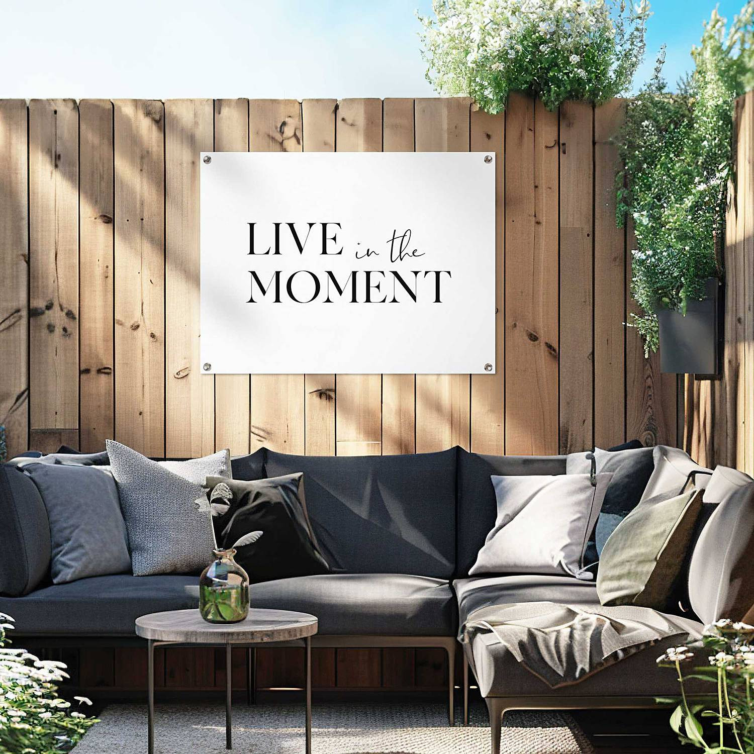 home24 Outdoor-poster Live in the Moment zwart/wit, B: 60 cm, H: 80 cm