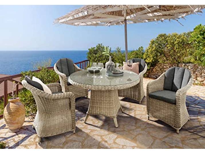 Destiny Sitzgruppe Malaga Luna 4 Sessel + Tisch Ø100x75 cm, Natur meliert