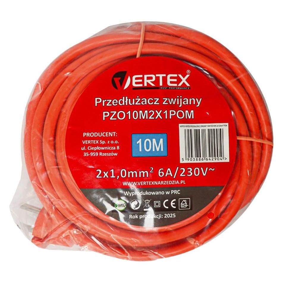 Vertex Przedłużacz zwijany 10m PZO10M2x1 0mm (10 m, CEE 7/5) (PZO10M2x1,0mm)