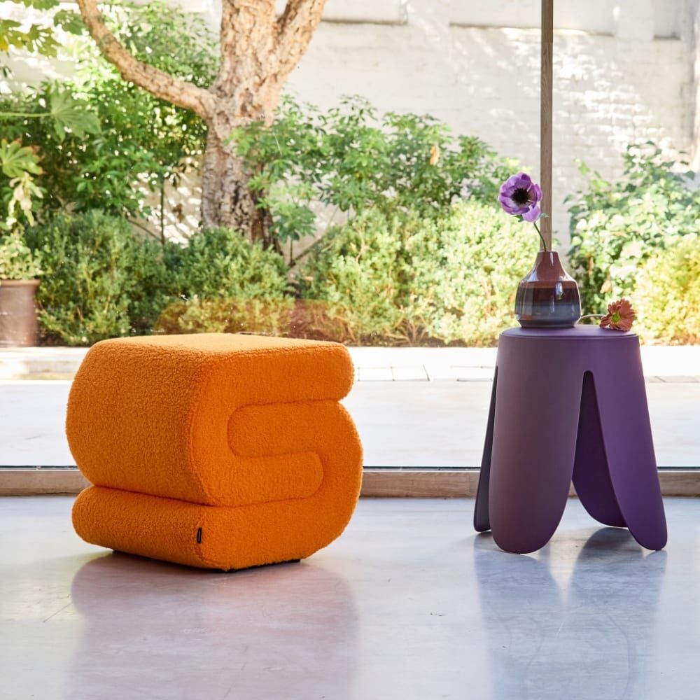 sweeek Tabouret / pouf design revêtement bouclette orange 1 place Orange 43x45x47cm