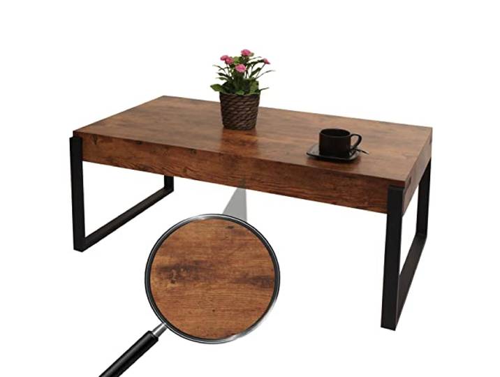 Mendler Couchtisch HWC-L53 Metall 43x110x64cm - dunkle Wildeiche Wohnzimmertisch, Beistelltisch, Sofatisch