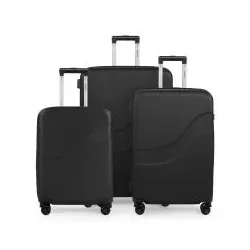 Suitline Wave – Koffer-Set 3-tlg., Hartschalen-Trolleys ABS, TSA, Packvolumen 214 L, Schwarz