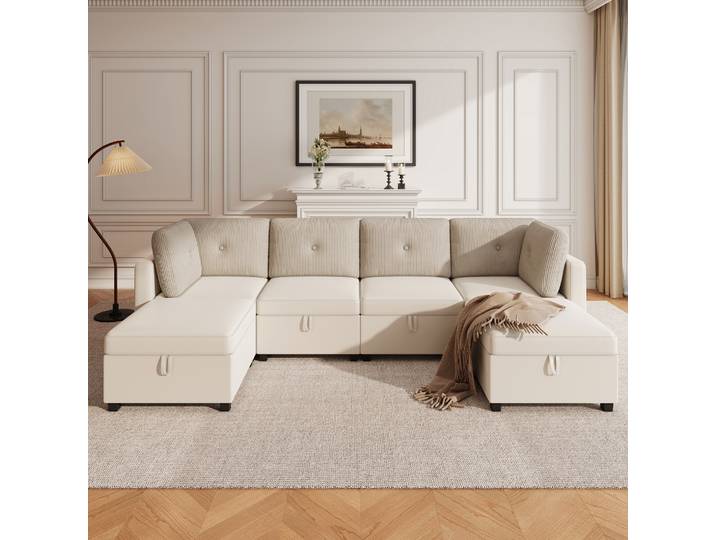 Canapé d'angle modulaire en forme de U KOMHTOM pour salon avec rangement transformable