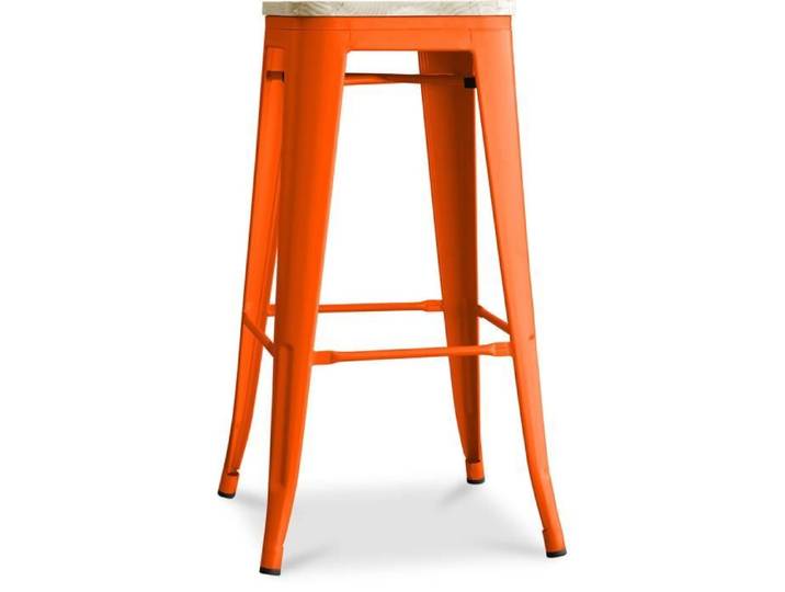 Tabouret de bar - Bistrot Metalix - Nouvelle édition Orange - Métal et bois clair - 76 cm - Design industriel