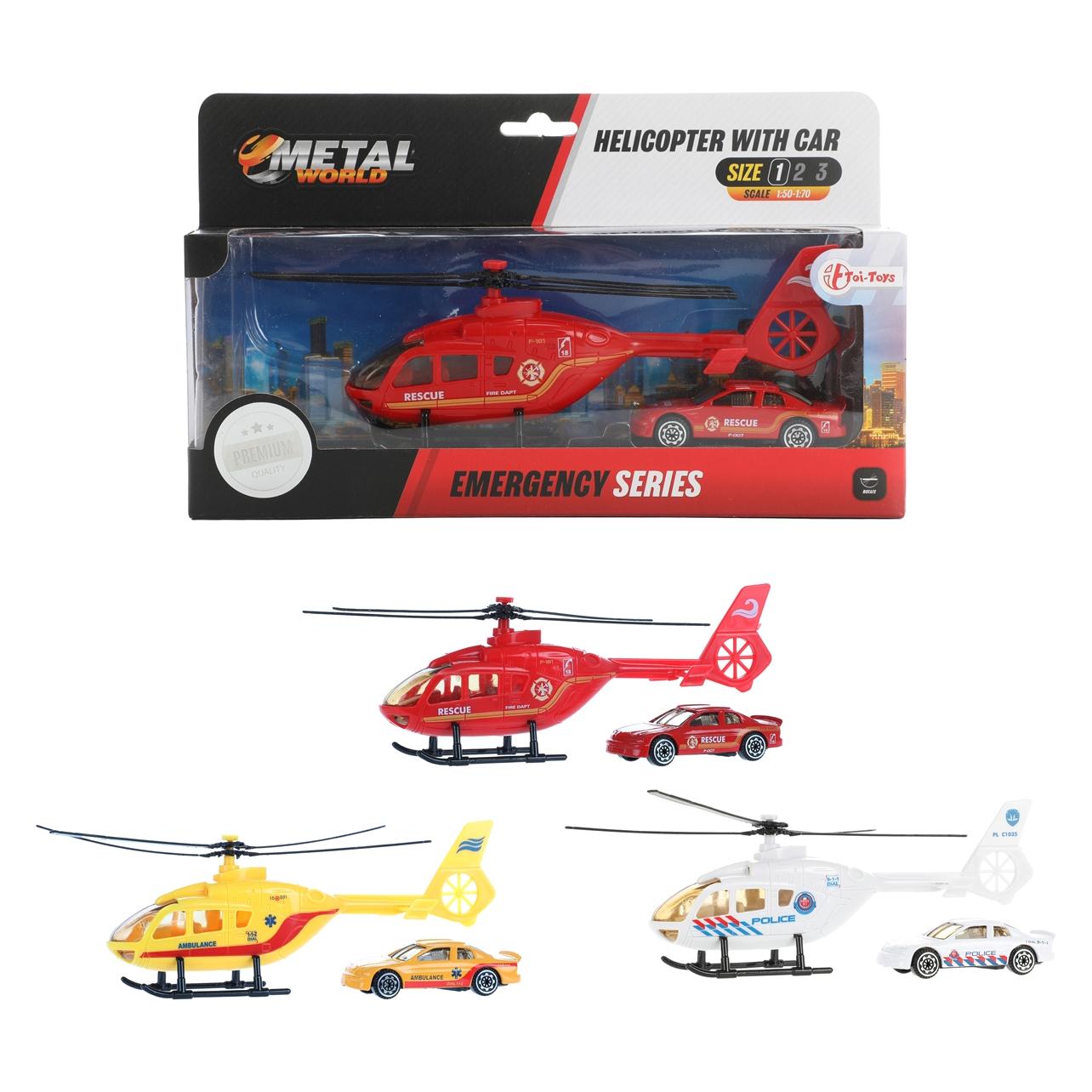 Toi-Toys Helikopter Rettung mit Auto Metall 23cm 3f sort. (21678Z)