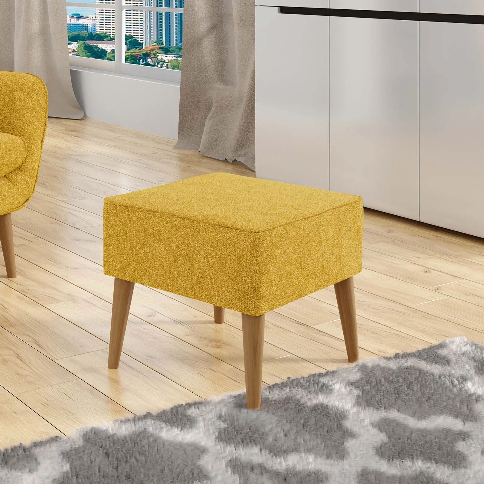 garneroarredamenti Pouf imbottito in tessuto quadrato 65x65cm giallo senape Soffio