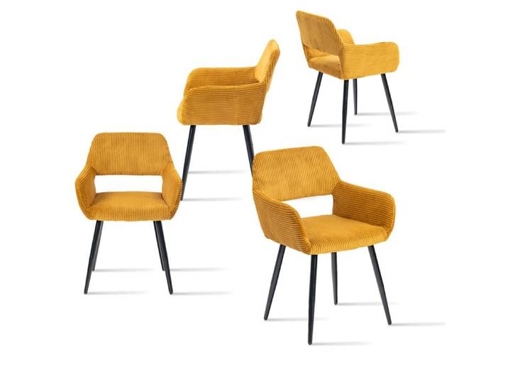 MEUBLES COSY Lot de 4 fauteuils de salle à manger scandinaves avec accoudoirs en velours côtelé jaune safran - CROMWELL CORDUROY