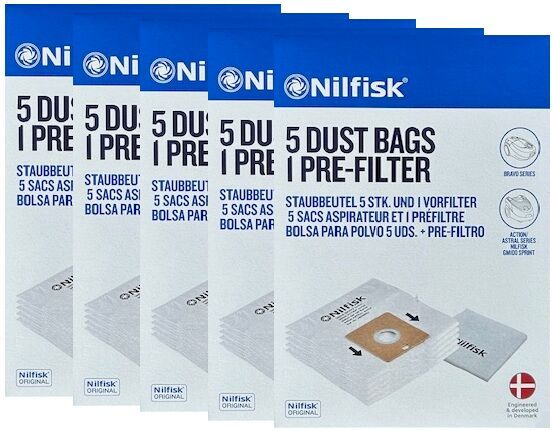 5 PAKKER Nilfisk Action, Action Plus, Bravo, Alto Force 100 støvsugerposer