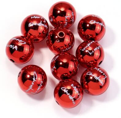 ModernMart Color Printed Big Ball Bead, Christmas Acrylic Beads, For Christmas Tree Party Decoration, Ornament Making Accessories red X Letters 0.63 Inches 10pcs