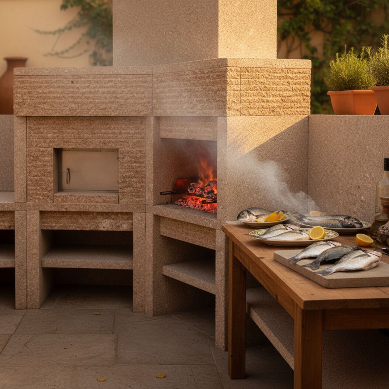 My-Barbecue Barbacoa de granito con horno de pizza de esquina GR43F - Izquierda