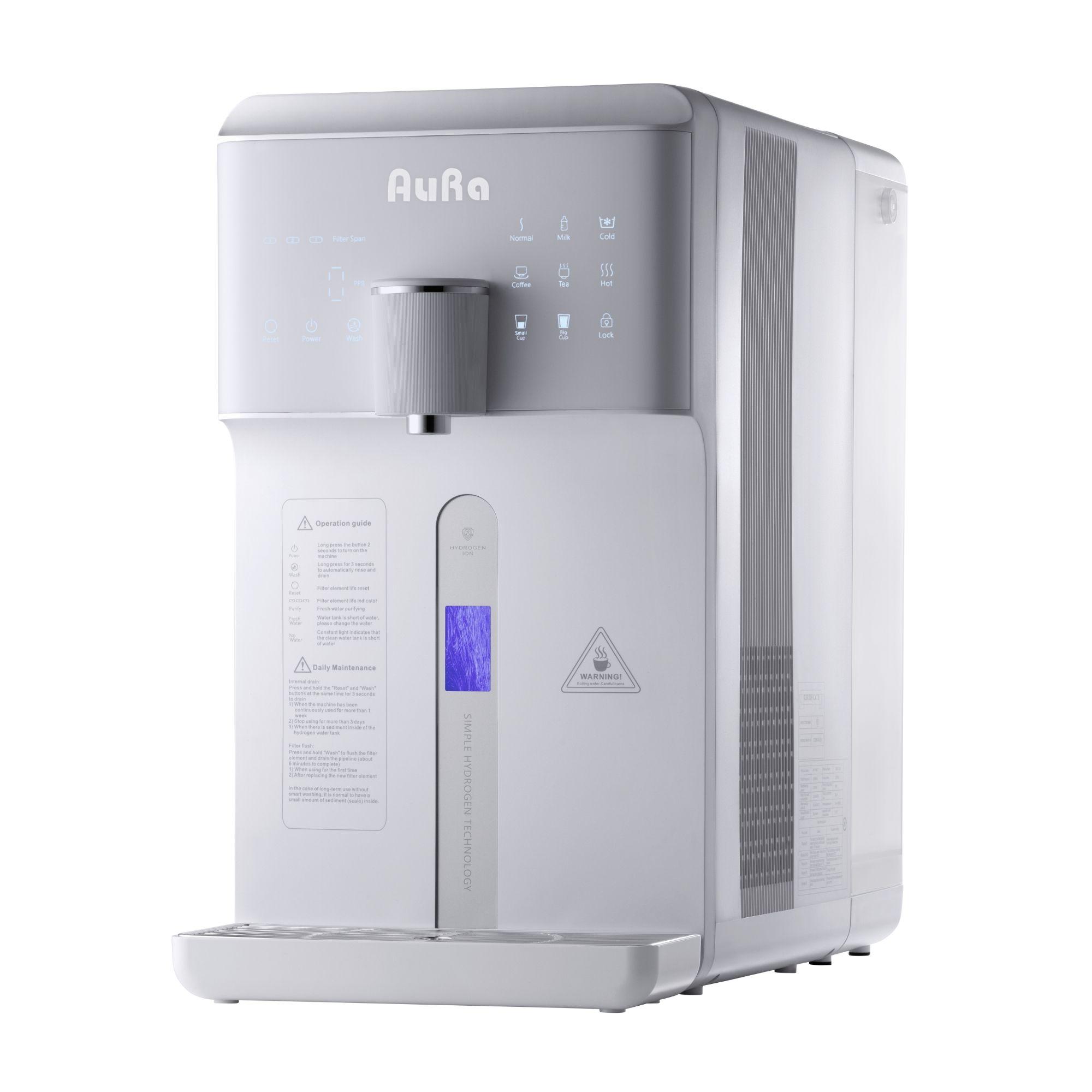 AURA W23 Auftisch Osmoseanlage mit Tank - Umkehrosmose, Heißwasser & Wasserstoff - Weiß