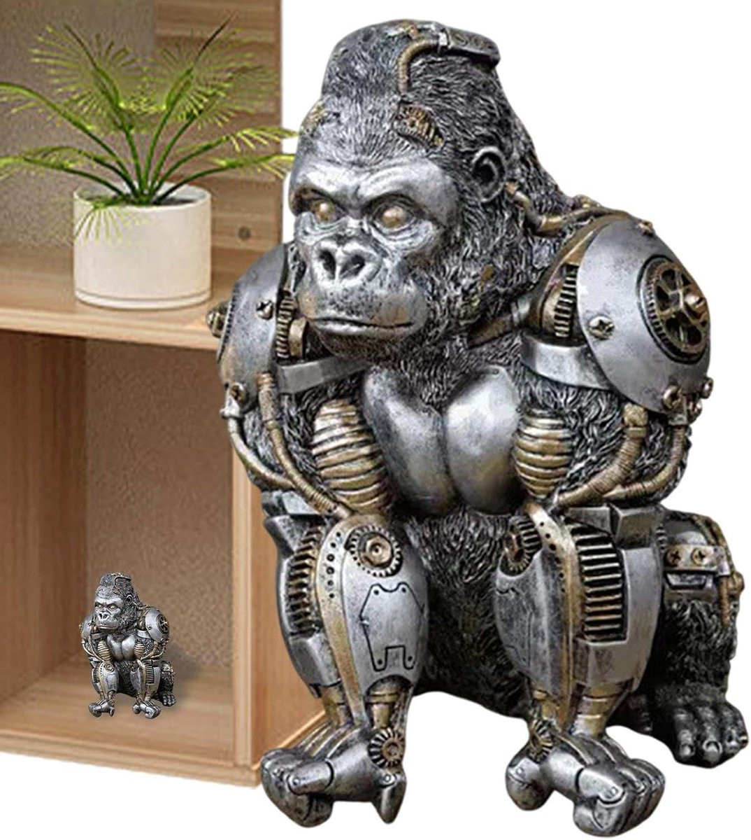 Steampunk Beeld Aap - Mechanisch Punk Figuur voor Bureau Decoratie - Meerkleurig - Hoogte: 26 cm
