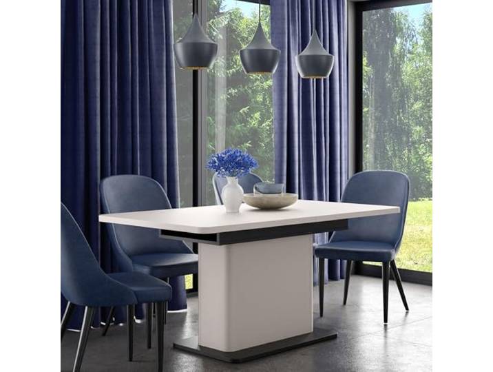 Forte VODOL Esstisch 160, moderner Esstisch, ausziehbar, Holzwerkstoff, Kaschmir Beige Schwarz, 160 (200) cm breit x 75,4 cm hoch x 90 cm tief