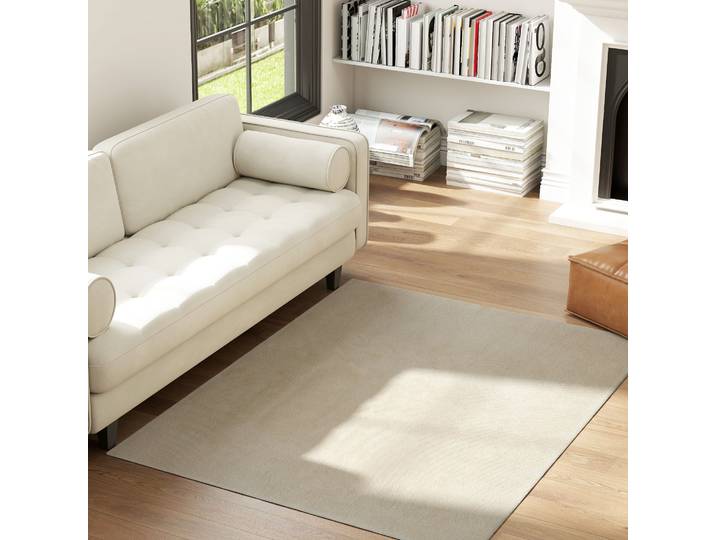 HOMCOM Tapis Moderne 120x160cm Poils Longs Lavable Crème