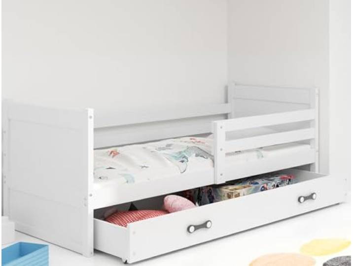 Interbeds Kinderbett 190x90 cm Jugendbett Einzelbett Holzbett Bett für Jungen und Mädchen Bett mit Lattenrost und Schublade (weiß, 190x90)