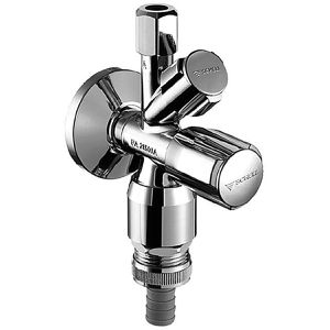 SCHELL Eckventil Kombi Comfort, aus Messing, selbstdichtend, 1/2 Zoll x 3/8 & 3/4 Zoll, verchromt, mit Geräteanschluss