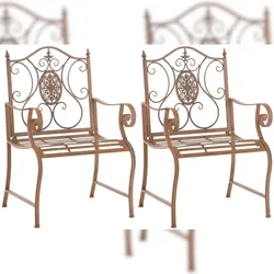 DELUKE 2er Set Gartenstühle AUSTIN - Metall Antik braun 62x53x94 cm | Gartenstuhl Metall Terrassenstuhl Antik Verzierung Stühle Garten Balkon