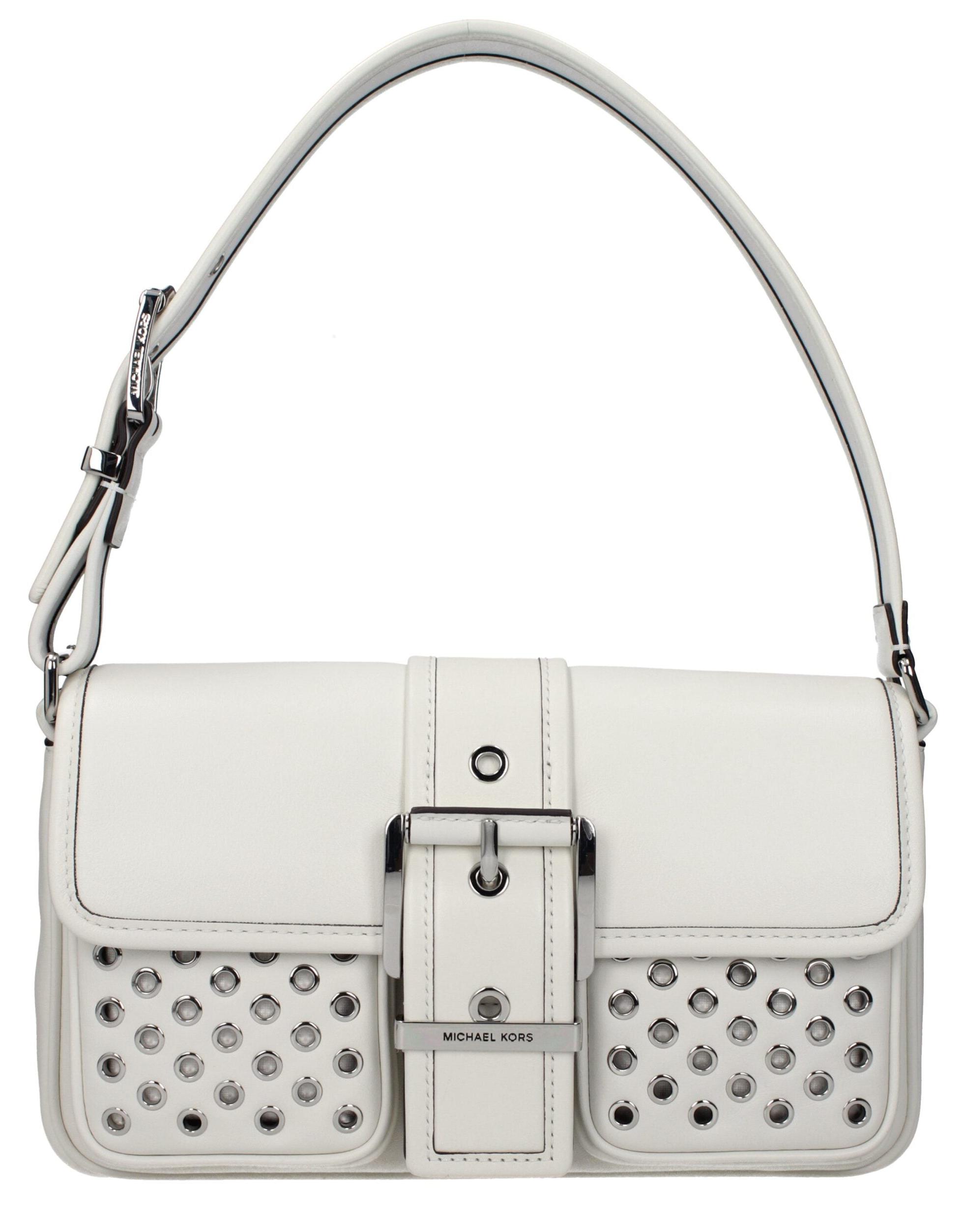 Michael Kors Colby Medium Schultertasche Leder weiß Ösen silber