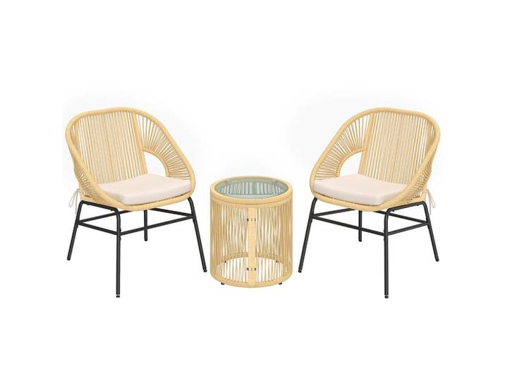 Outsunny Bistroset 3-teilig aus Stahl PE-Rattan Beige, Metall, Füllung: Schaumstoff,Schaumstoff,Schaumstoff,Schaumstoff, rund, Gartenmöbel, Gartengarnituren, Gartenmöbel-Sets