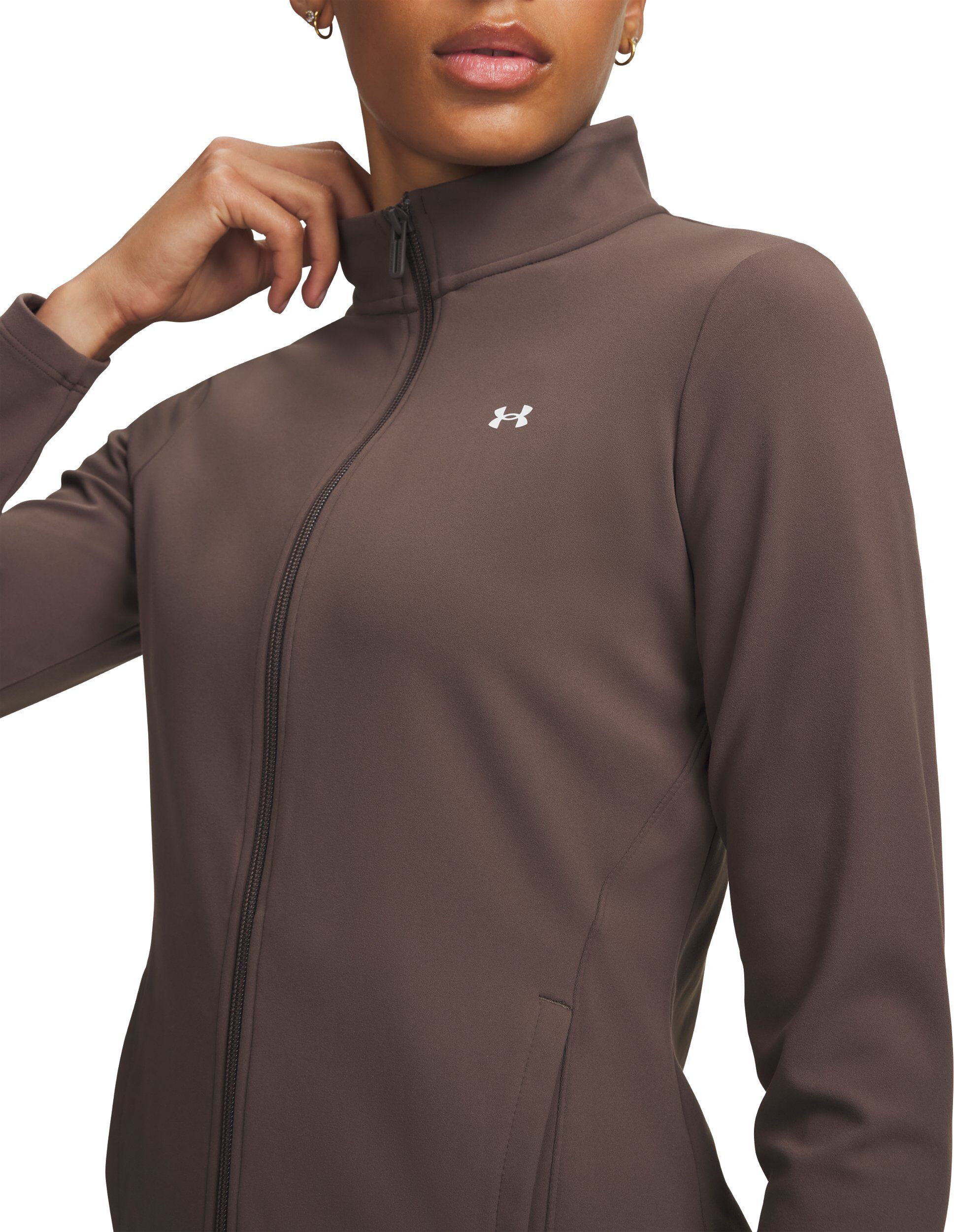 Trainingsjacke UNDER ARMOUR "MOTION FZ", Damen, Gr. XL, peppercorn, weiß, Obermaterial: 83% Polyester, 17% Elasthan, Jacken Trainingsjacke, für Fitness und Sportmode, mit klarer Linienführung peppercorn, weiß XL