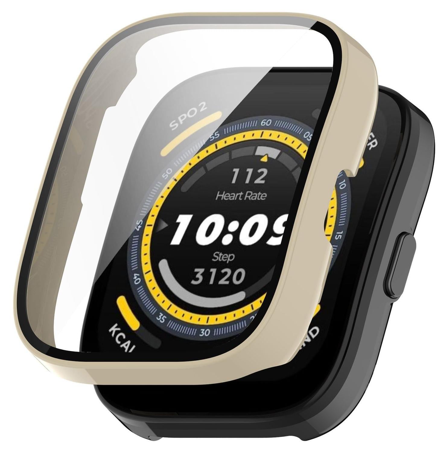 Wigento Kunststof Smartwatch Hoes voor Amazfit Bip 5 met Veiligheidsglas, Ivoor