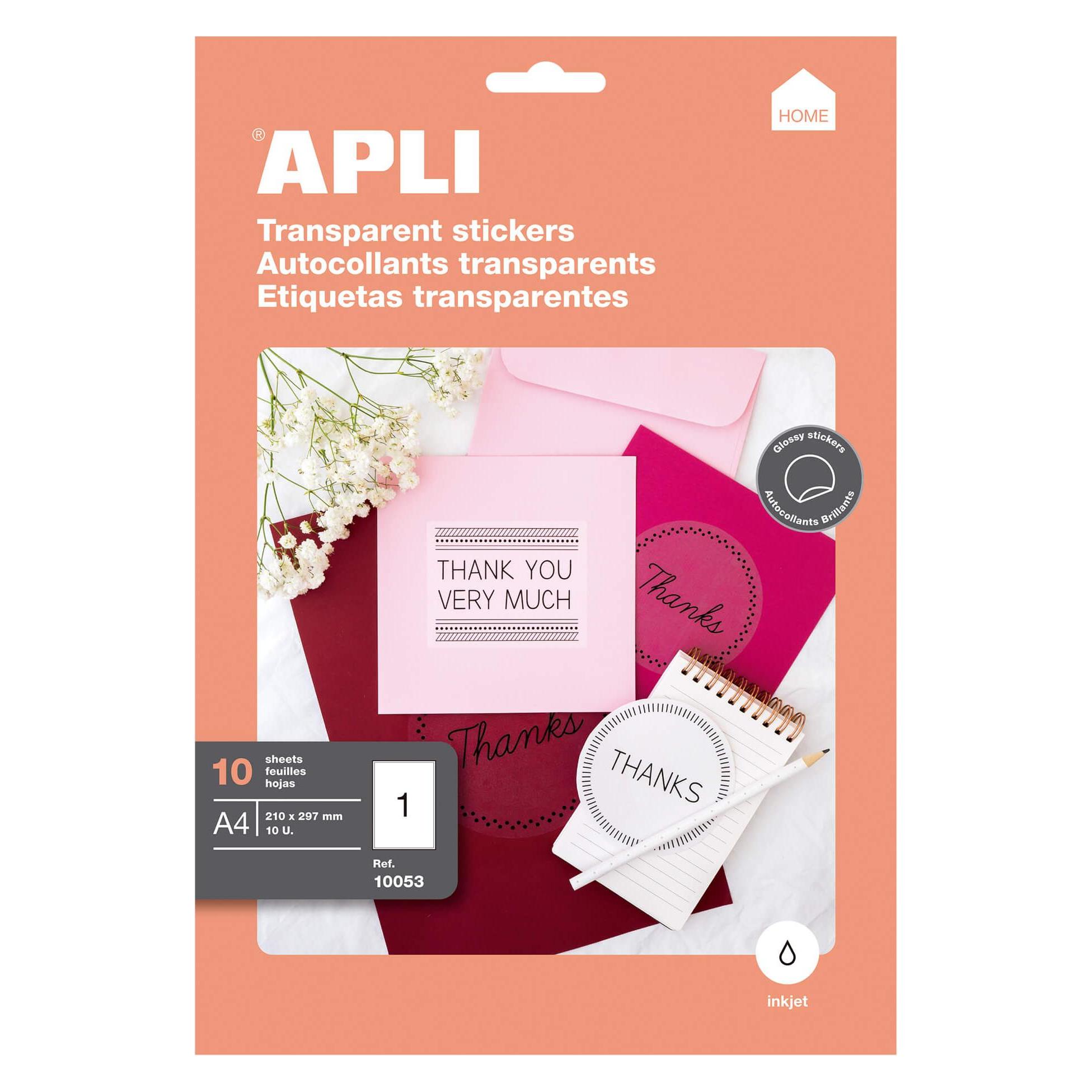 Apli Popli POLYESTER-Etiketten, 210 x 297 mm, rechteckig, transparent, 10 Blatt. (10053)