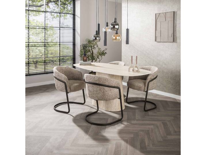 Esstisch Homa 2 , oval , 180 cm , 3D Keramik , Travertin