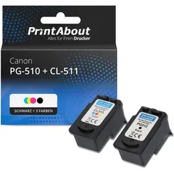 Druckerpatrone kompatibel mit Canon PG-510 + CL-511 - Schwarz + 3 Farben - Multipack