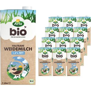 Arla Milch H-Weidemilch, Fettgehalt 1,5%, BIO, ultrahocherhitzt & homogenisiert, 12x 1 Liter