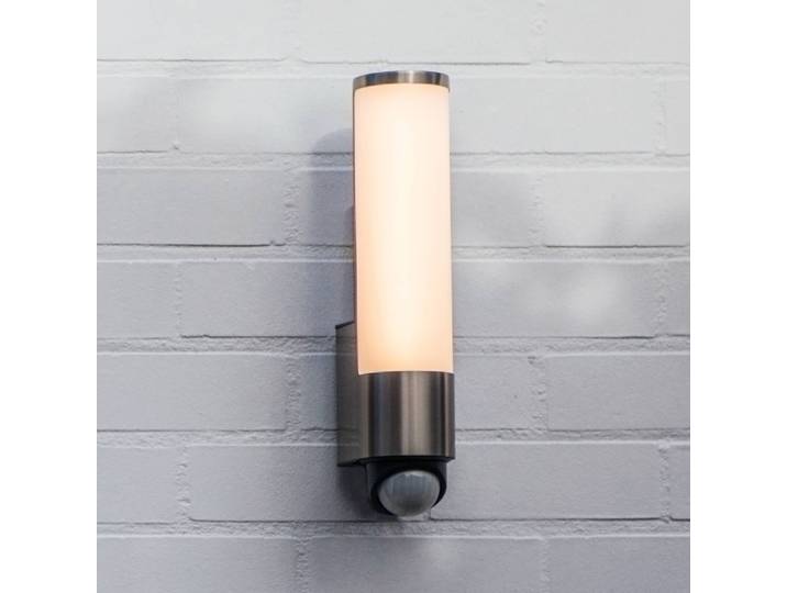 LUTEC LED-Sensor-Außenwandleuchte LEDA, Edelstahl, Höhe 35 cm IP44 LEDA, alu / grau / zink, Edelstahl, Modern, Wandleuchte außen