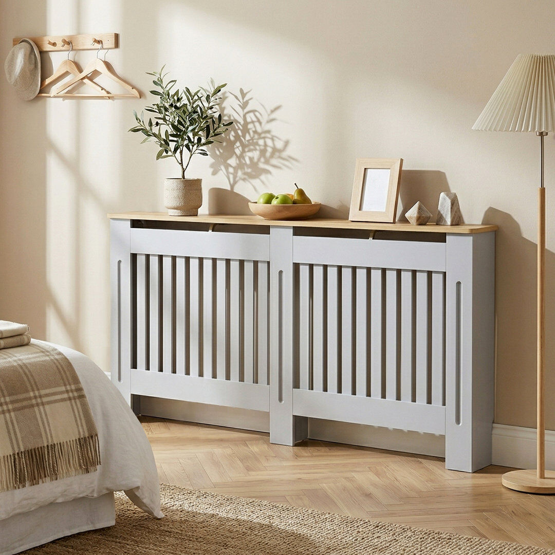 HOMCOM Radiator Radiator Cover Painted Slatted MDF Cabinet Lined Grill 172x19x81cm 81cm H X 172cm W X 19cm D