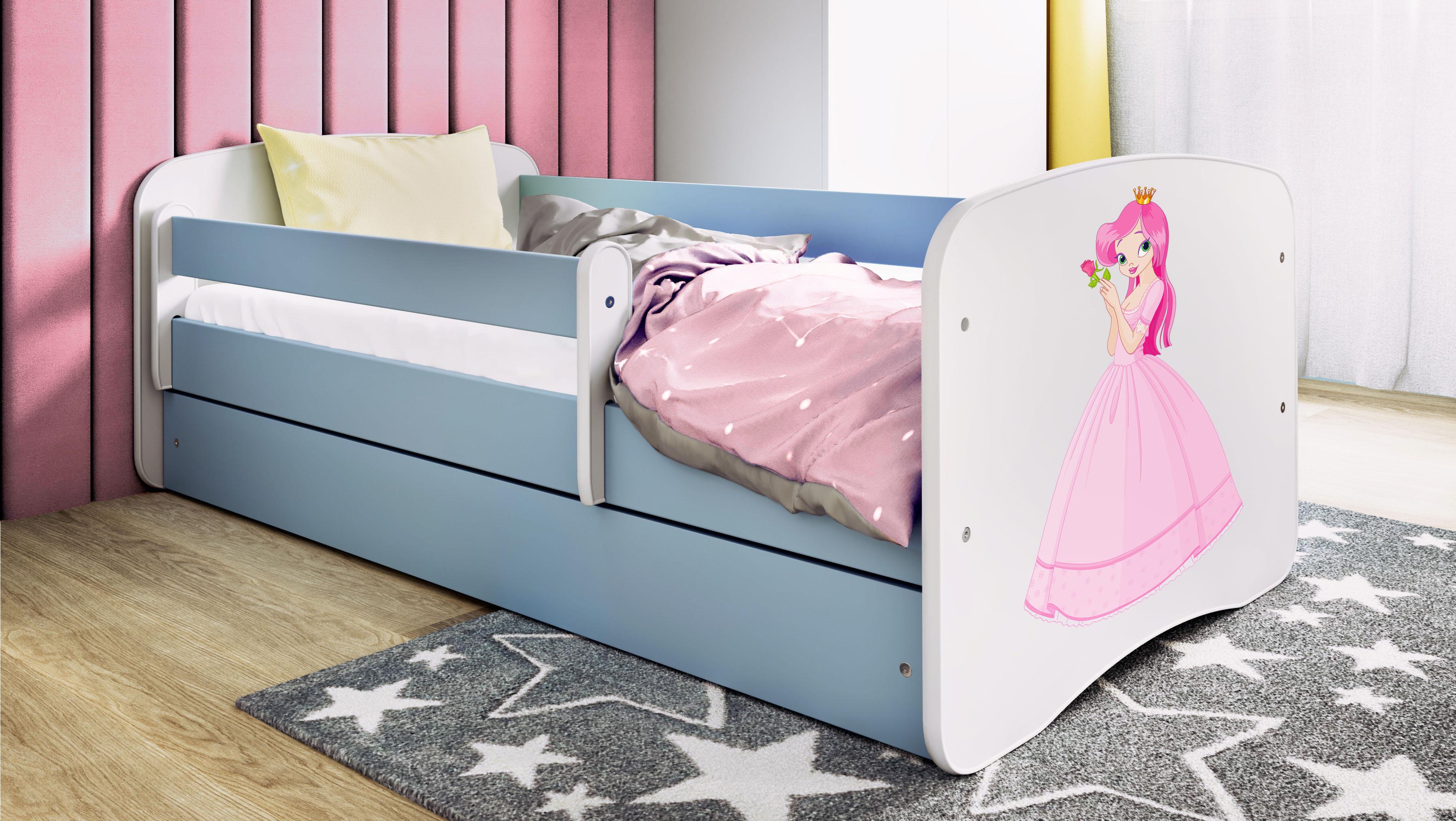 Kinderbett Jugendbett Prinzessin 70x140, 80x160, 80x180 cm - Komplettset mit Schublade & Rausfallschutz