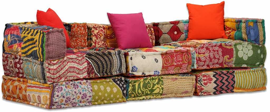 vidaXL Pouf modulaire à 3 places Patchwork Tissu