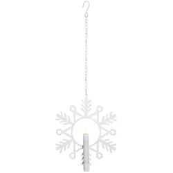 LED Kerze ,Flamme Snow' mit Schneeflocke in Weiß , Fensterbeleuchtung , Batterie und Timer , H 29cm