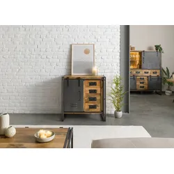 Kommode Mango 90x45x90 natur lackiert / Metall grau BLACKBURN #308