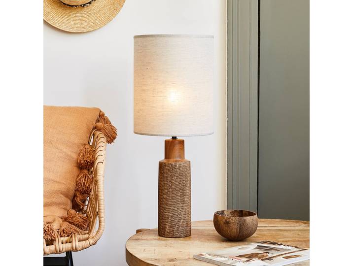 Santal Tischleuchte beige/braun Höhe 63 cm - Corep SAS - Wohnzimmer - Keramik - Mit Schirm