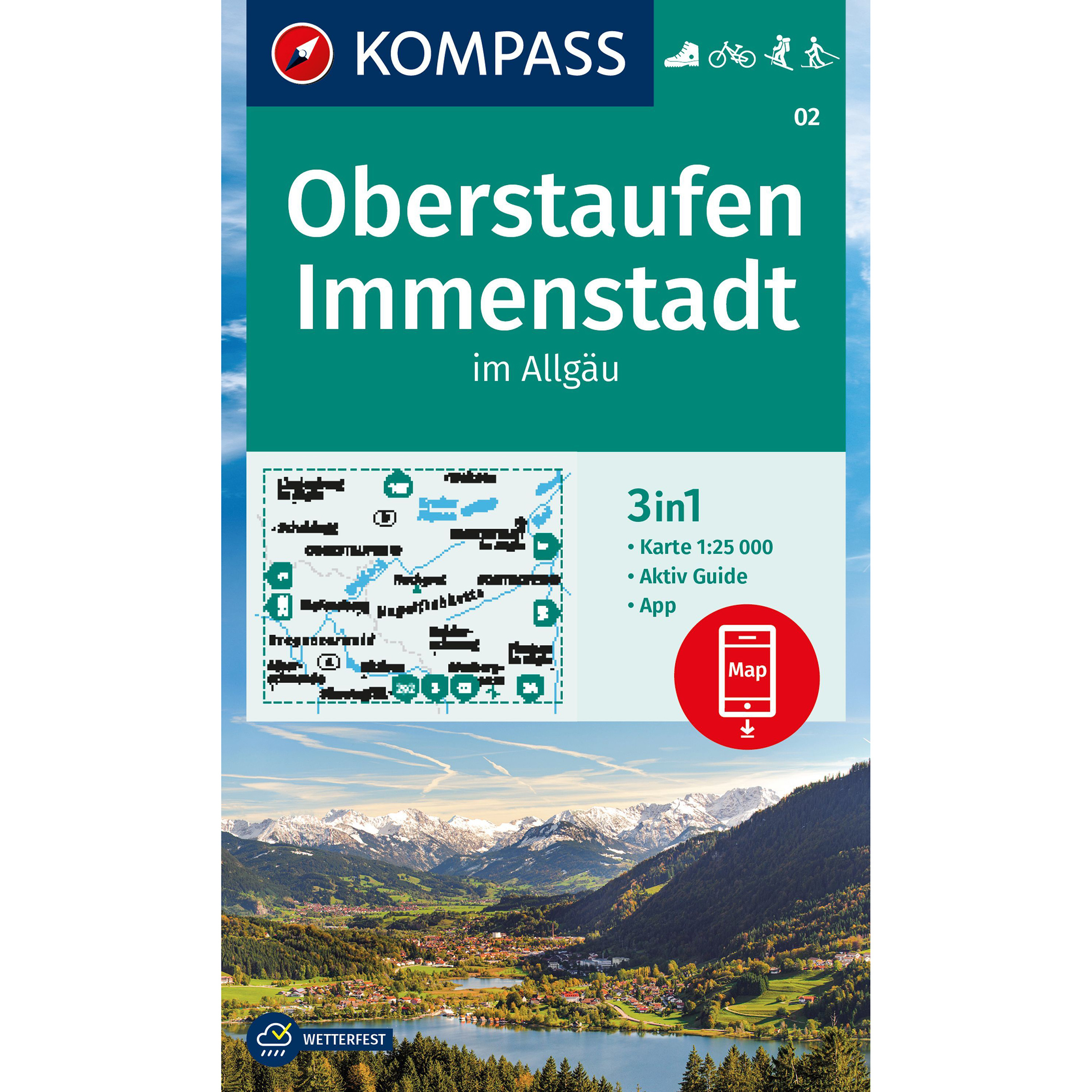 Kompass Verlag WK 2 Oberstaufen - Immenstadt im Allgäu Topografische Karten akt. Nachaufl. 2023