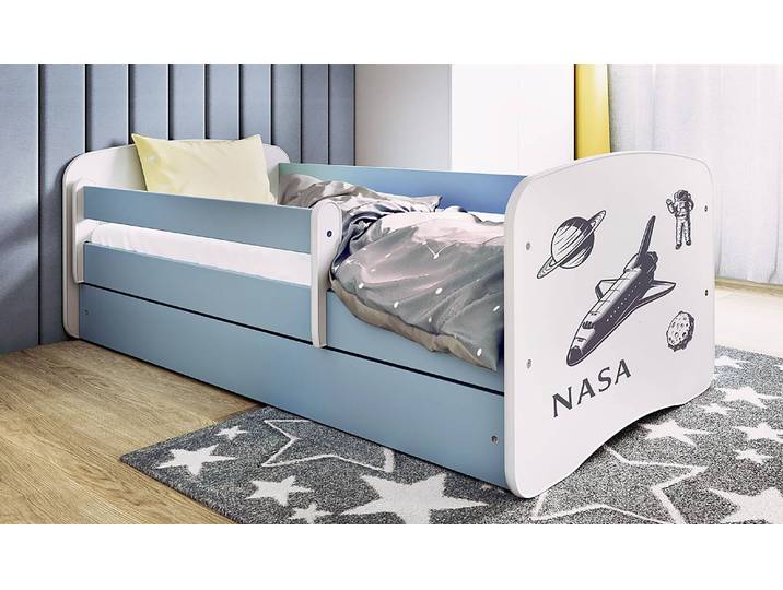 Einzelbett Buyo - Raumfahrt 80 x 180 cm mit Lattenrost & Matratze Blau/Hellblau