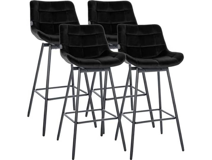CLP Barhocker 4er Set mit Lehne Weston, Barstuhl drehbar 180° Schwenkfunktion, gepolsterter Sitz, stabiles Metallgestell Farbe schwarz Material Samt