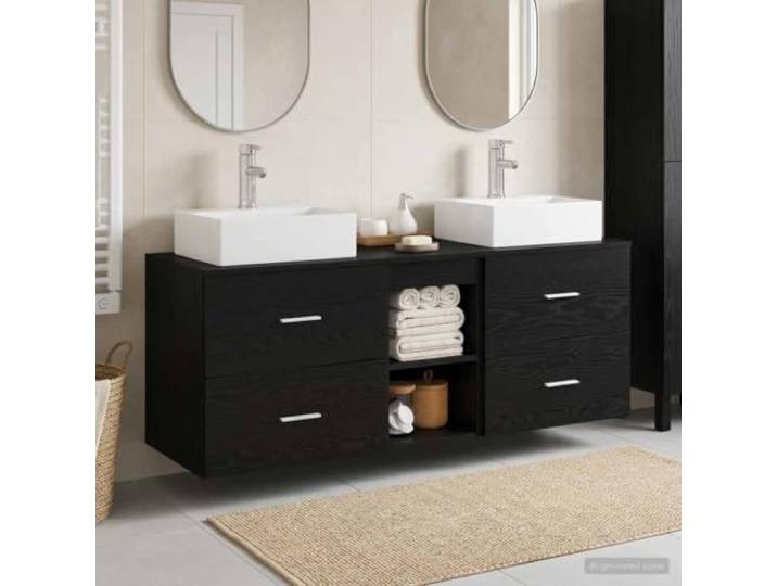 KTHLBRH Badezimmerschrank-Set 3 Stück Schwarz 49,5x41x62,5 cm Holzwerkstoff Schwebendes Design, Regal und Schublade, flexible Installation, feuchtraumgeeignet, einfache Reinigung