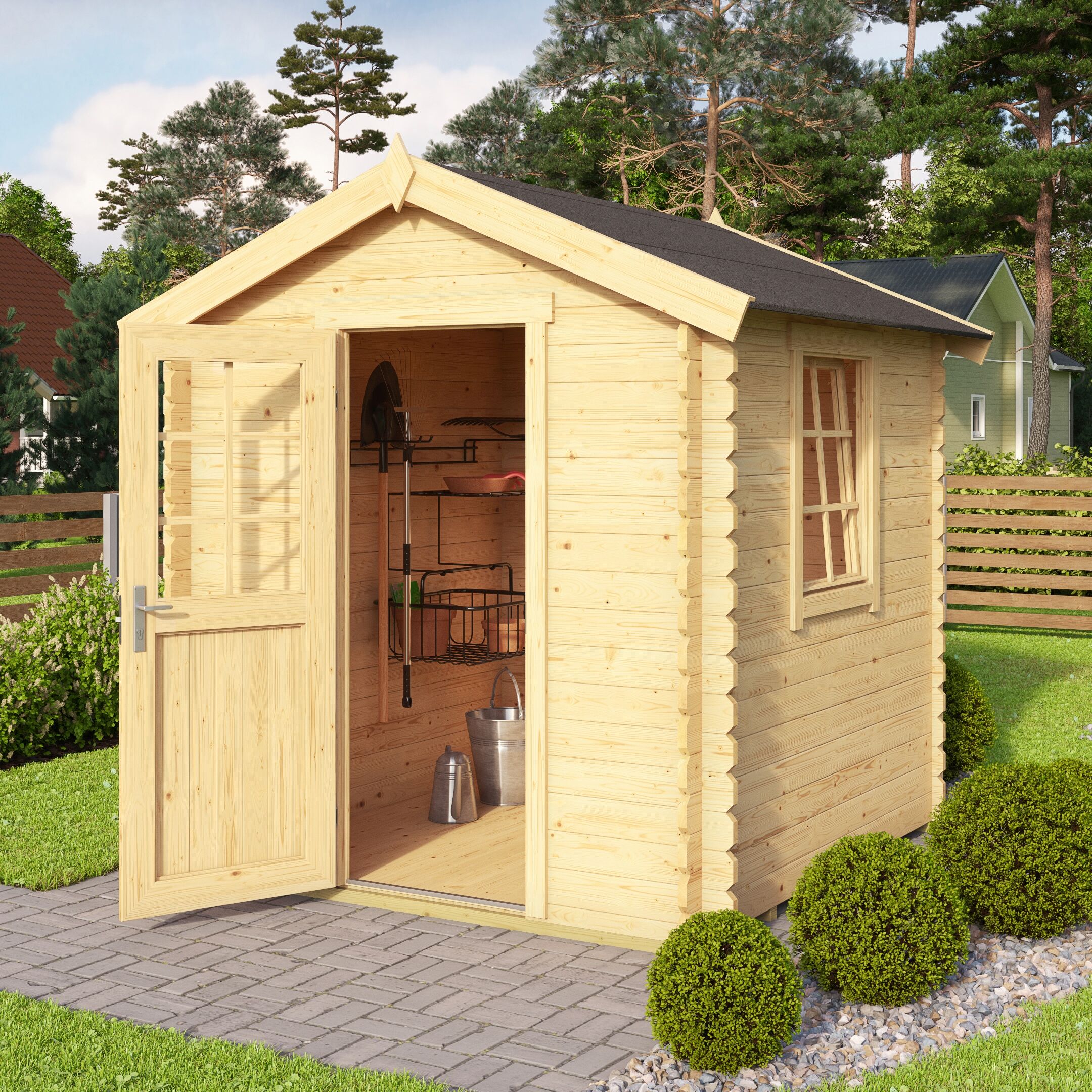 Gartenhaus LASITA MAJA "Mosel 1", beige (naturbelassen), Fußboden im Gartenhaus, ohne Dacheindeckung, Massivholz, Gartenhäuser, Gartenhaus